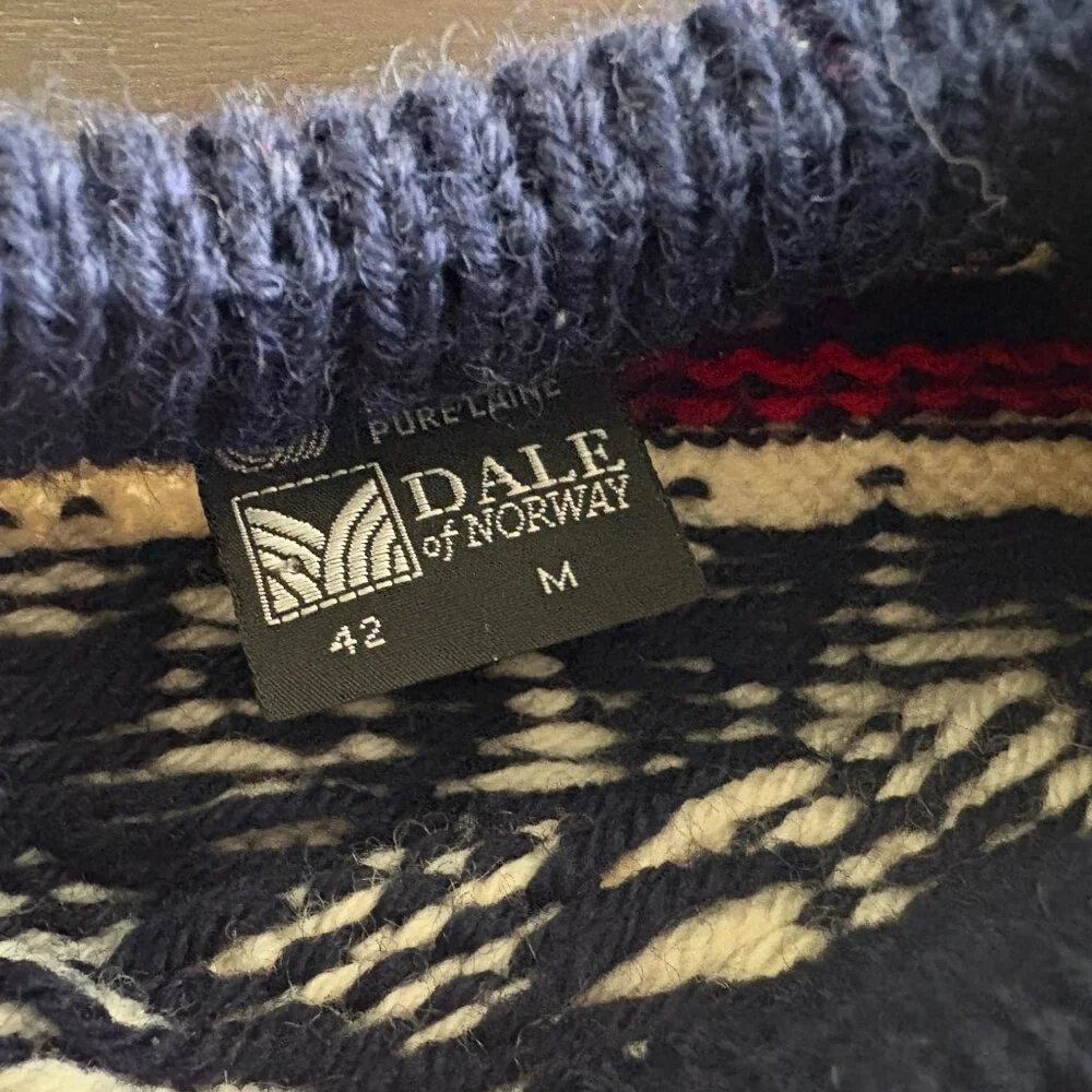 Dale of Norway Cream Navy Red Fair Isle Crewneck Sweater